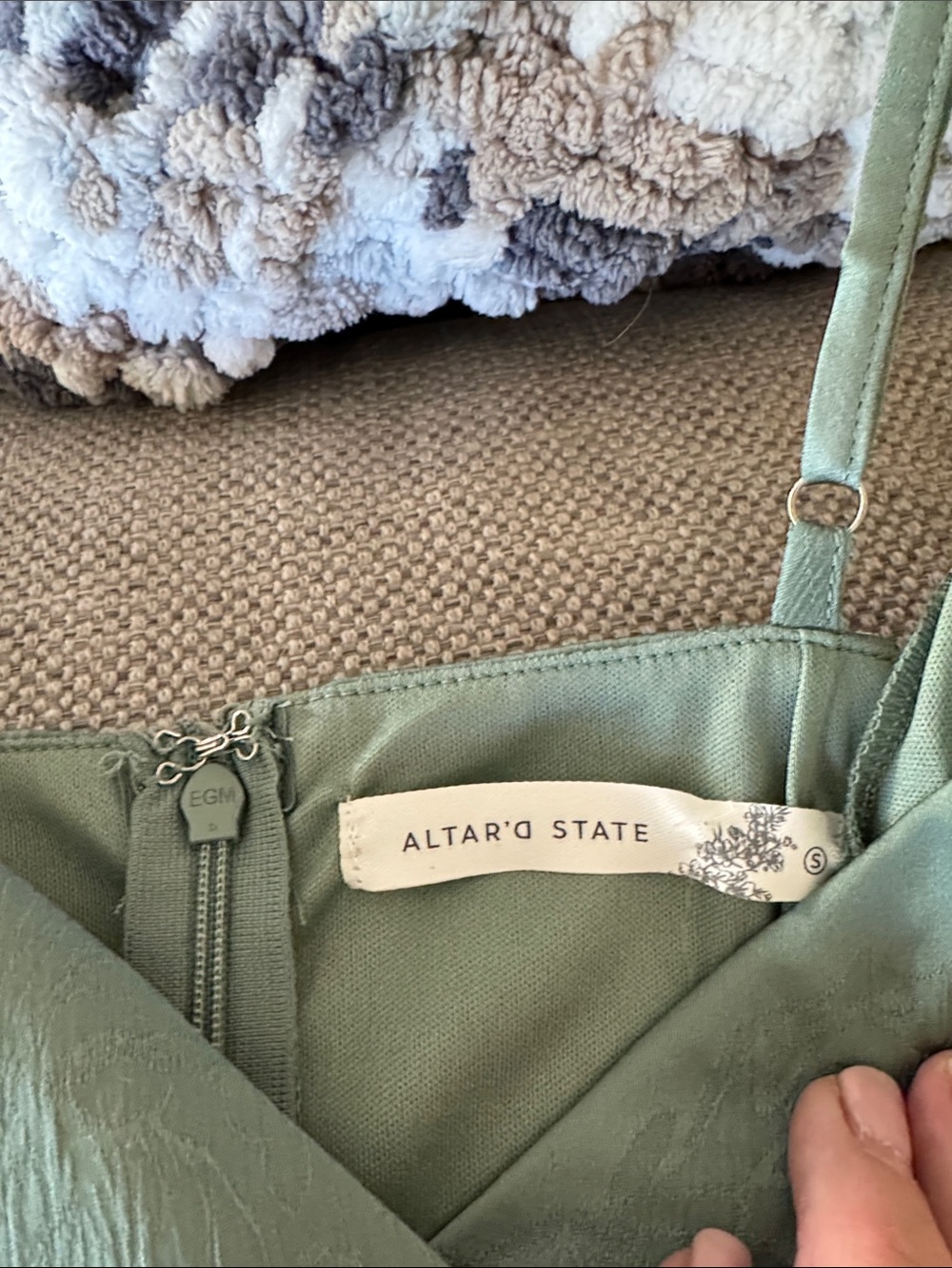 Alter’d State Satin Slip Dress with Ruffle Hem - Sage Green - Picture 15 of 16